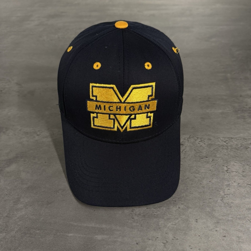 Vintage 90s Michigan Wolverines Hat Navy Maize Yellow‎ Logo Script Spellout Cap